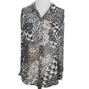 Two By Vince Camuto Button Front Animal Print Chiffon Blouse (SHELL) Large L